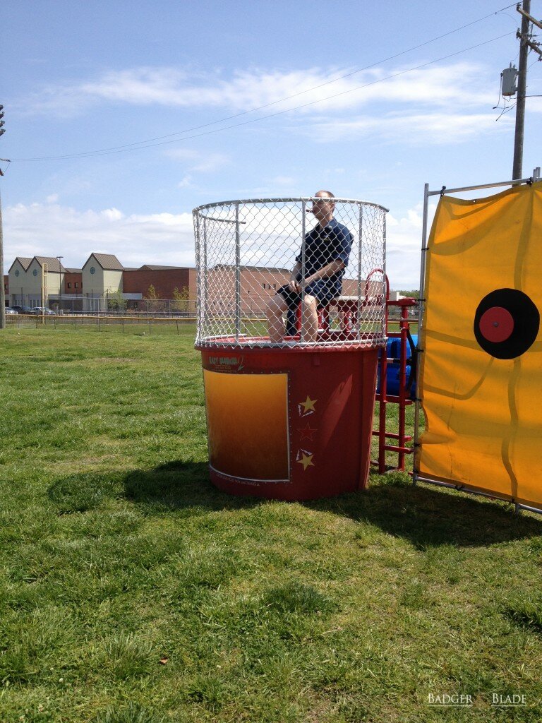 Bravery. Seriously. Look at the water in that dunk tank.